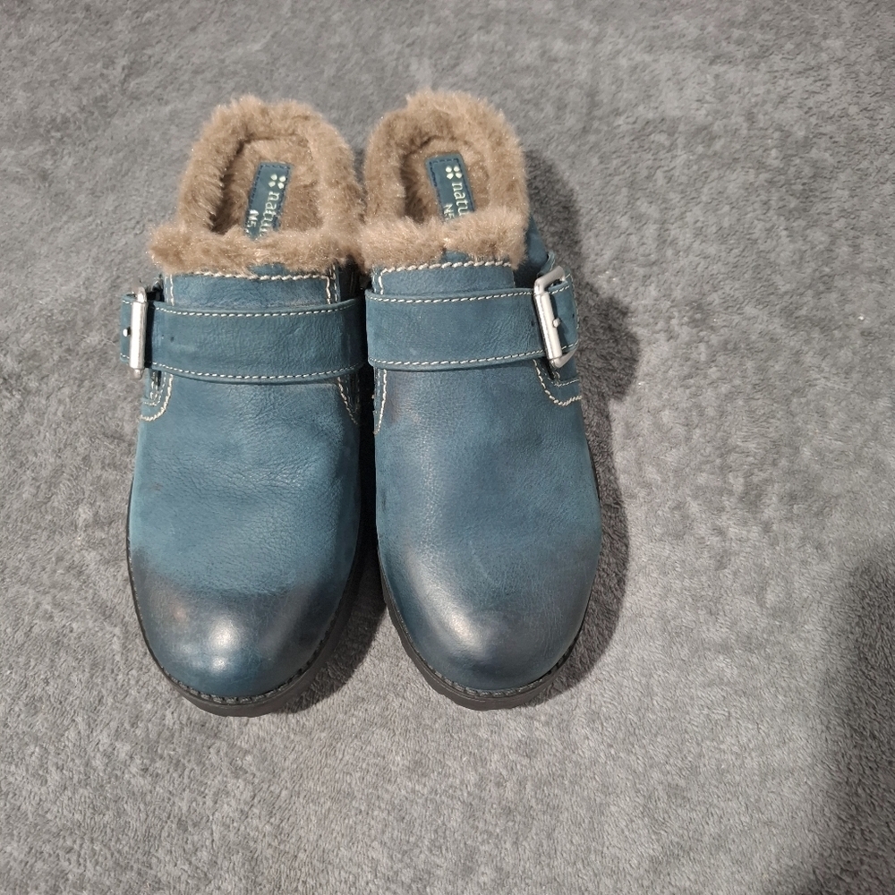 Naturalizer N5 Comfort Shoes Women 7.5 Teal Leather Slip On Mules Casual Ernesta - Picture 2 of 10